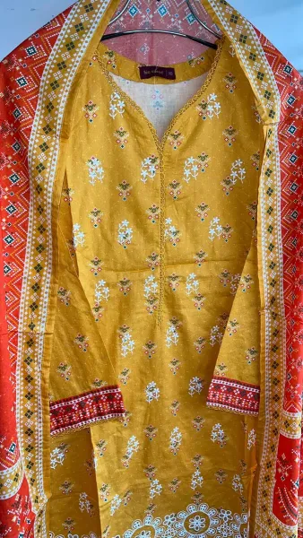 Pakistani Original Bin Saeed Cotton Chickankari Stitched 3Pcs_ Mastard 